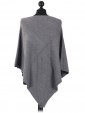 Ladies Cashmere Mix Side Zip Detail Knitted Poncho Shrug  grey back