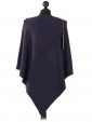 Ladies Cashmere Mix Side Zip Detail Knitted Poncho Shrug navy back