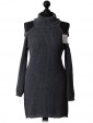Italian Turtle Neck Cold Shoulder Knitted Top Charcoal