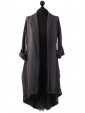 Ladies Waterfall Contrast Border Long Cardigan Grey Back