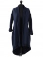 Ladies Waterfall Contrast Border Long Cardigan Navy