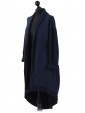 Ladies Waterfall Contrast Border Long Cardigan Navy Side