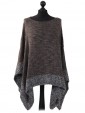 Ladies Wool Mix Contrast Border Poncho grey
