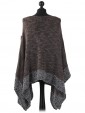 Ladies Wool Mix Contrast Border Poncho grey back