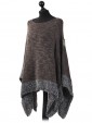 Ladies Wool Mix Contrast Border Poncho grey side