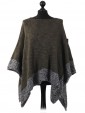 Ladies Wool Mix Contrast Border Poncho khaki