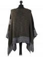 Ladies Wool Mix Contrast Border Poncho khaki back