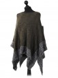 Ladies Wool Mix Contrast Border Poncho khaki side