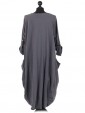 Plain Cotton Lagenlook Dress Charcoal Back