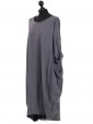 Plain Cotton Lagenlook Dress Charcoal Side