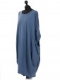 Plain Cotton Lagenlook Dress Denim Side