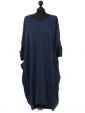 Plain Cotton Lagenlook Dress Navy