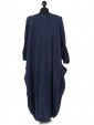 Plain Cotton Lagenlook Dress Navy Back