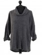 Italian Cowl Neck Top Charcoal