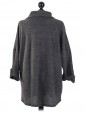 Italian Cowl Neck Top Charcoal Back