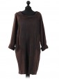 Italain Drop Neck Diamond Pattern Dress brown