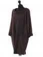 Italain Drop Neck Diamond Pattern Dress brown side