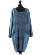 Italain Drop Neck Diamond Pattern Dress denim