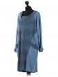 Italain Drop Neck Diamond Pattern Dress denim side