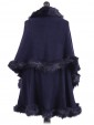 Faux Fur Double Layered Woollen Cape Navy Back