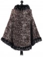 Italian Faux Fur Wool Poncho Beige Back