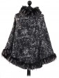 Italian Faux Fur Wool Poncho Grey Back