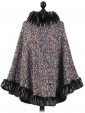 Italian Faux Fur Wool Poncho Multi Back