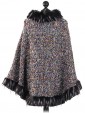 Italian Faux Fur Wool Poncho Multi