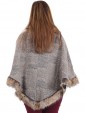 Faux Fur Woollen Poncho Beige Back