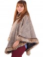 Faux Fur Woollen Poncho Beige Side