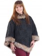 Faux Fur Woollen Poncho Charcoal