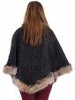 Faux Fur Woollen Poncho Charcoal Back