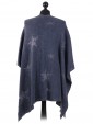 Ladies Glitter Star Pattern Knitted Cape blue back