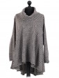 Italian Cowl Neck High Low Knitted Tunic Top Mocha 