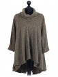 Italian Cowl Neck High Low Knitted Tunic Top Mustard