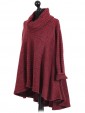 Italian Cowl Neck High Low Knitted Tunic Top Red Side