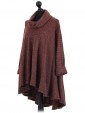 Italian Cowl Neck High Low Knitted Tunic Top Rust Side