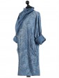  Italian Abstract Print Front Pocket Pleated Dress with Scarf-Denim side