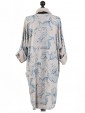 Italian Abstract Print Front Pocket Pleated Dress with Scarf-Mocha back