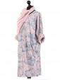  Italian Abstract Print Front Pocket Pleated Dress with Scarf-Baby pink side