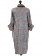  Italian Abstract Print Front Pocket Pleated Dress with Scarf-Brown back