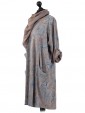  Italian Abstract Print Front Pocket Pleated Dress with Scarf-Brown side