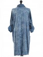  Italian Abstract Print Front Pocket Pleated Dress with Scarf-Denim back