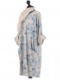  Italian Abstract Print Front Pocket Pleated Dress with Scarf-Mocha side