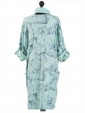  Italian Abstract Print Front Pocket Pleated Dress with Scarf-Aqua back