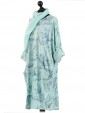  Italian Abstract Print Front Pocket Pleated Dress with Scarf-Aqua side