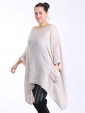 Italian Batwing Sleeves Plain Linen Top With Front Pocket-Nude side