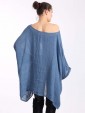 Italian Batwing Sleeves Plain Linen Top With Front Pocket-Denim back