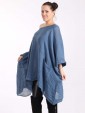 Italian Batwing Sleeves Plain Linen Top With Front Pocket-Denim side