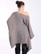 Italian Batwing Sleeves Plain Linen Top With Front Pocket-Mocha back